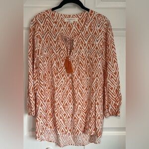 Women's Magnolia Grace 3/4 Sleeved Orange/White Patterned Top
